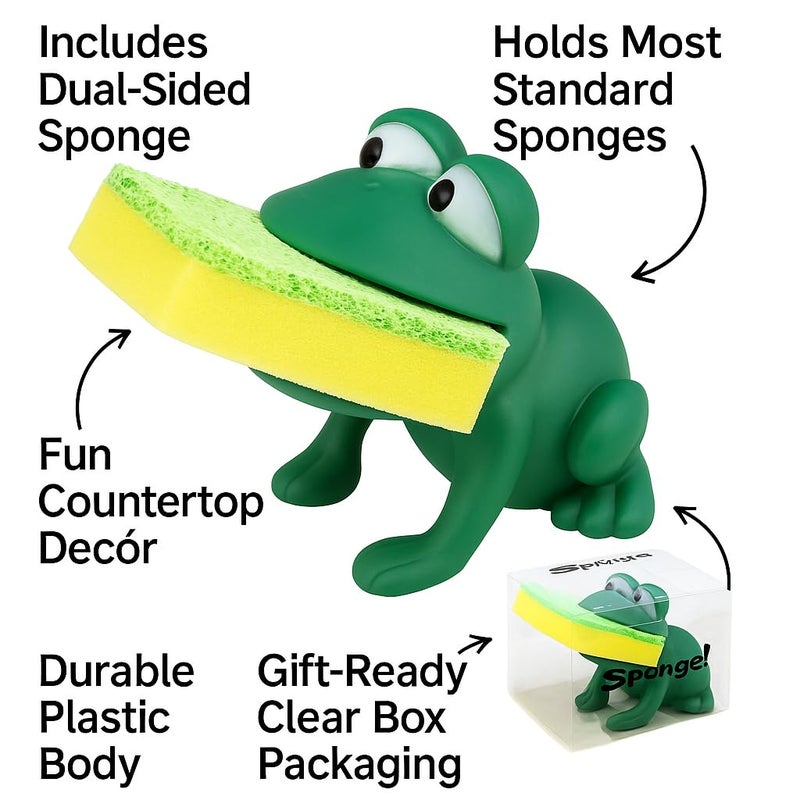 Dependable Products Animal Shape Novelty Kitchen Sponge Holder and Sponge Choice of Frog or Duck (Green Frog) - Image 4